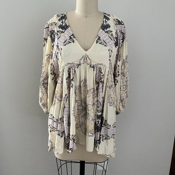 Free People Tops - Free People Women's Girl Talk Tunic Top Dress Long Sleeve Ivory Pockets Boho XS